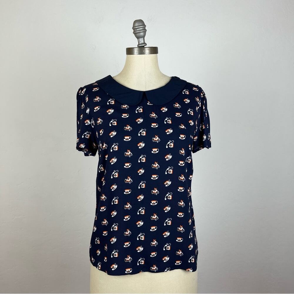 Boden Patterned Telephone Collared Blouse